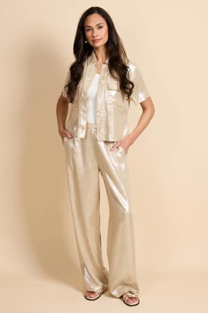 wide leg regular waist broek beige