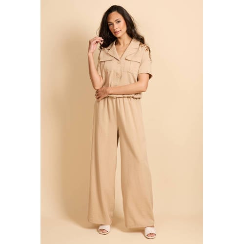 G-maxx wide leg regular waist casual broek lichtbruin afbeelding