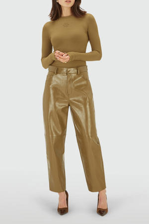 lak wide leg high waist broek olijfgroen