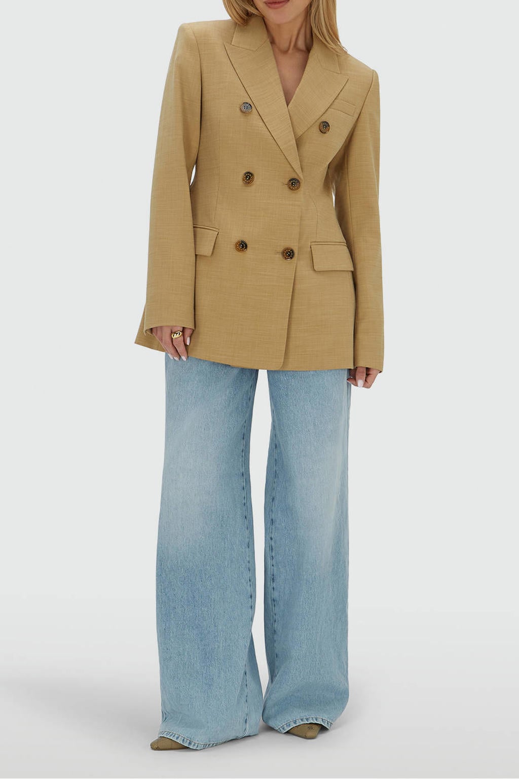 Camelkleurige dames JOSH V regular blazer van polyester met effen, lange mouwen, reverskraag en knoopsluiting