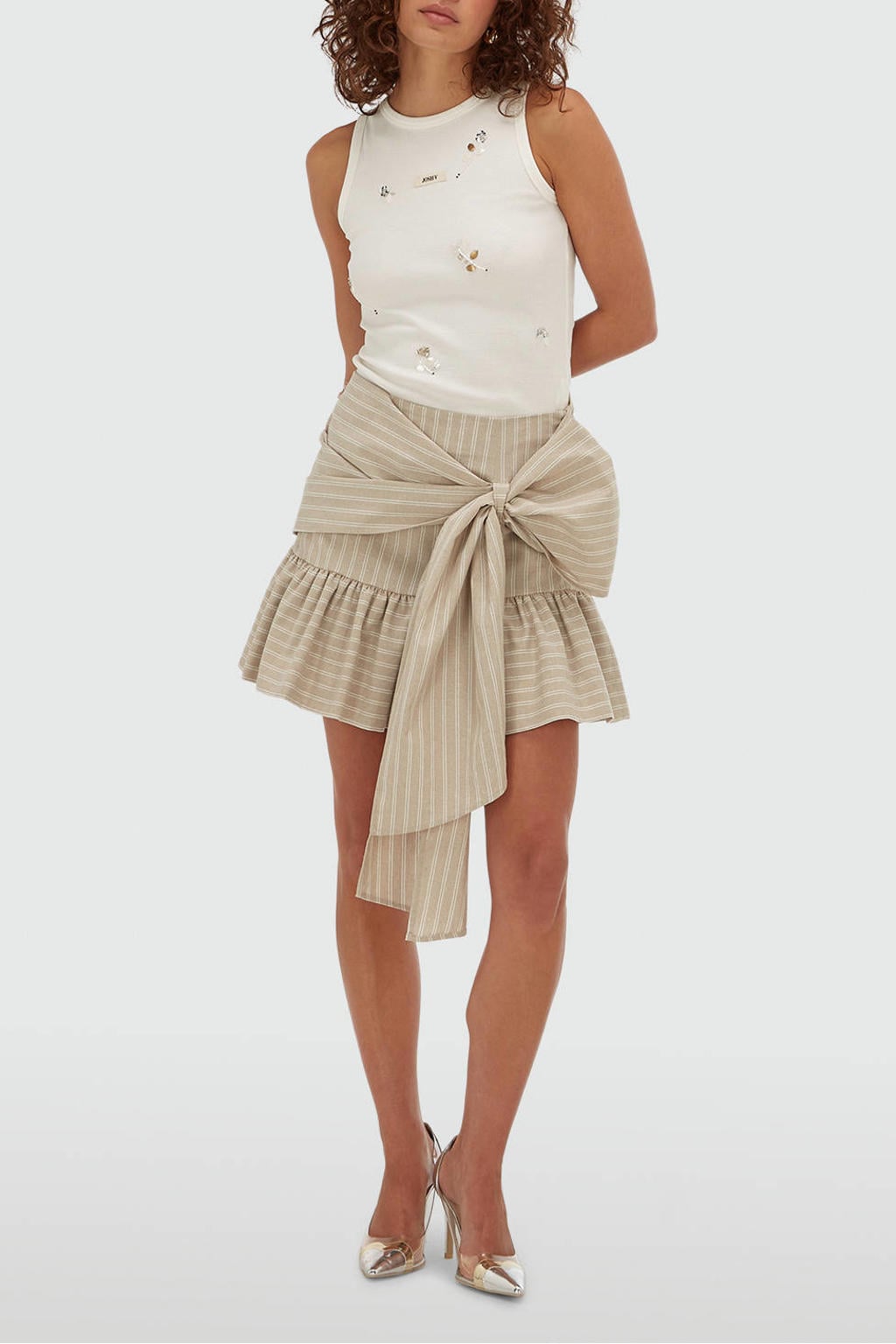 Beige en ecru dames JOSH V gestreepte rok gemaakt van polyester