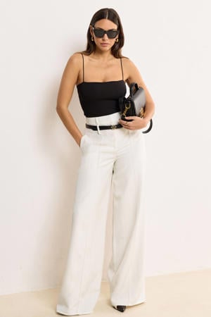 broek met hoge taille en wide leg ecru