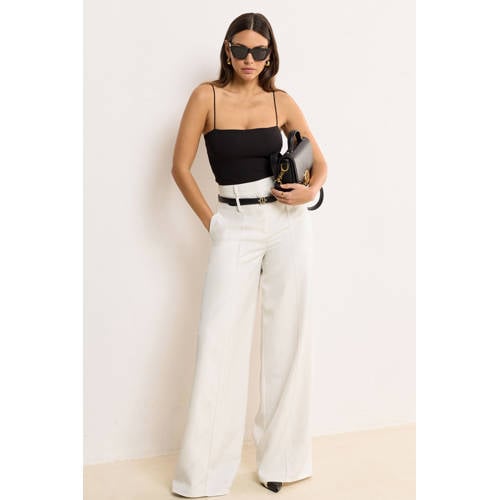 JOSH V broek met hoge taille en wide leg ecru afbeelding