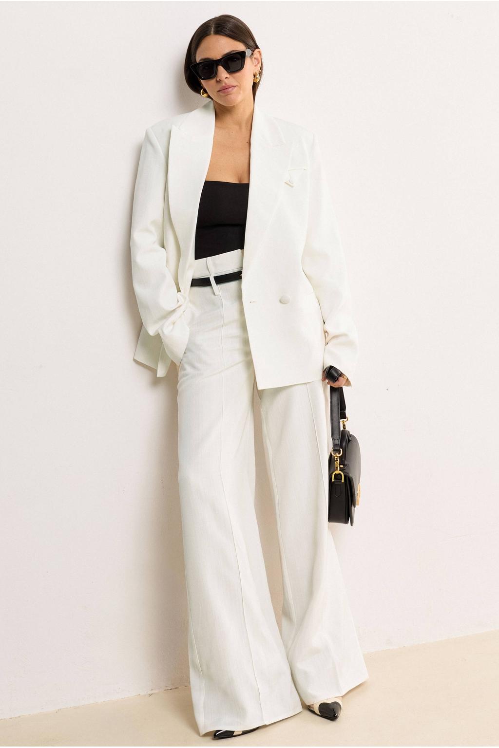 Ecru dames JOSH V oversized blazer van viscose met effen, lange mouwen en reverskraag