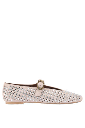 Mayfair suède ballerina's met parels en strass beige