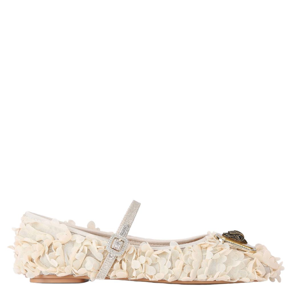 Beige dames Kurt Geiger ballerina's van textiel met gesp
