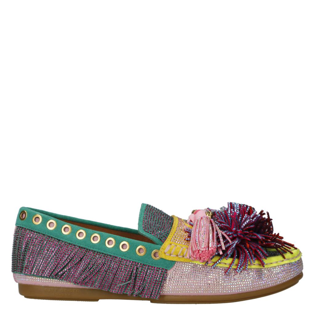 Multikleurige dames Kurt Geiger Pompom suède mocassins