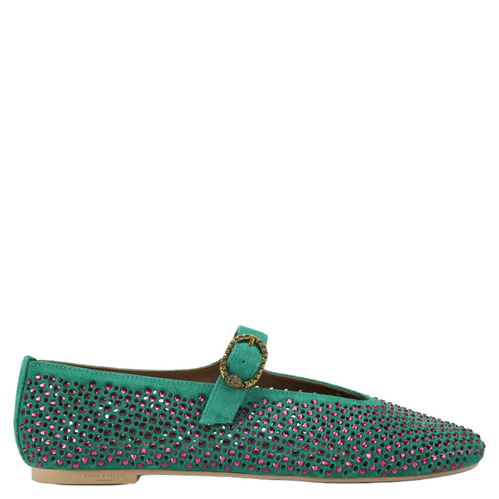 Groene dames Kurt Geiger Mayfair suède ballerina's met strass met gesp