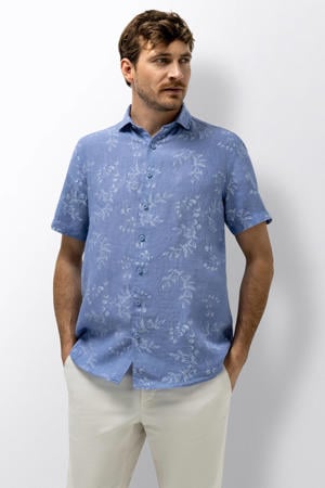 regular casual overhemd met linnen blauw