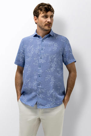regular casual overhemd met linnen blauw