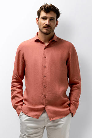 regular casual overhemd met linnen roze