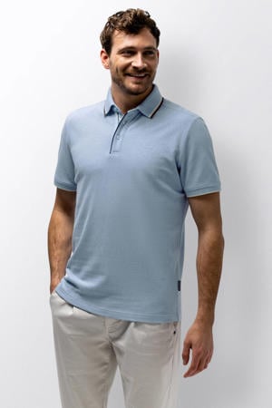 regular polo met linnen lichtblauw
