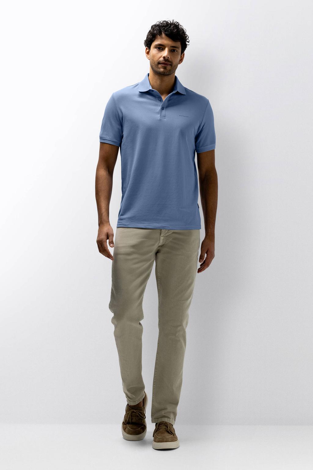 Blauwe heren State of Art regular polo van katoen met effen, korte mouwen, knoopsluiting en pique