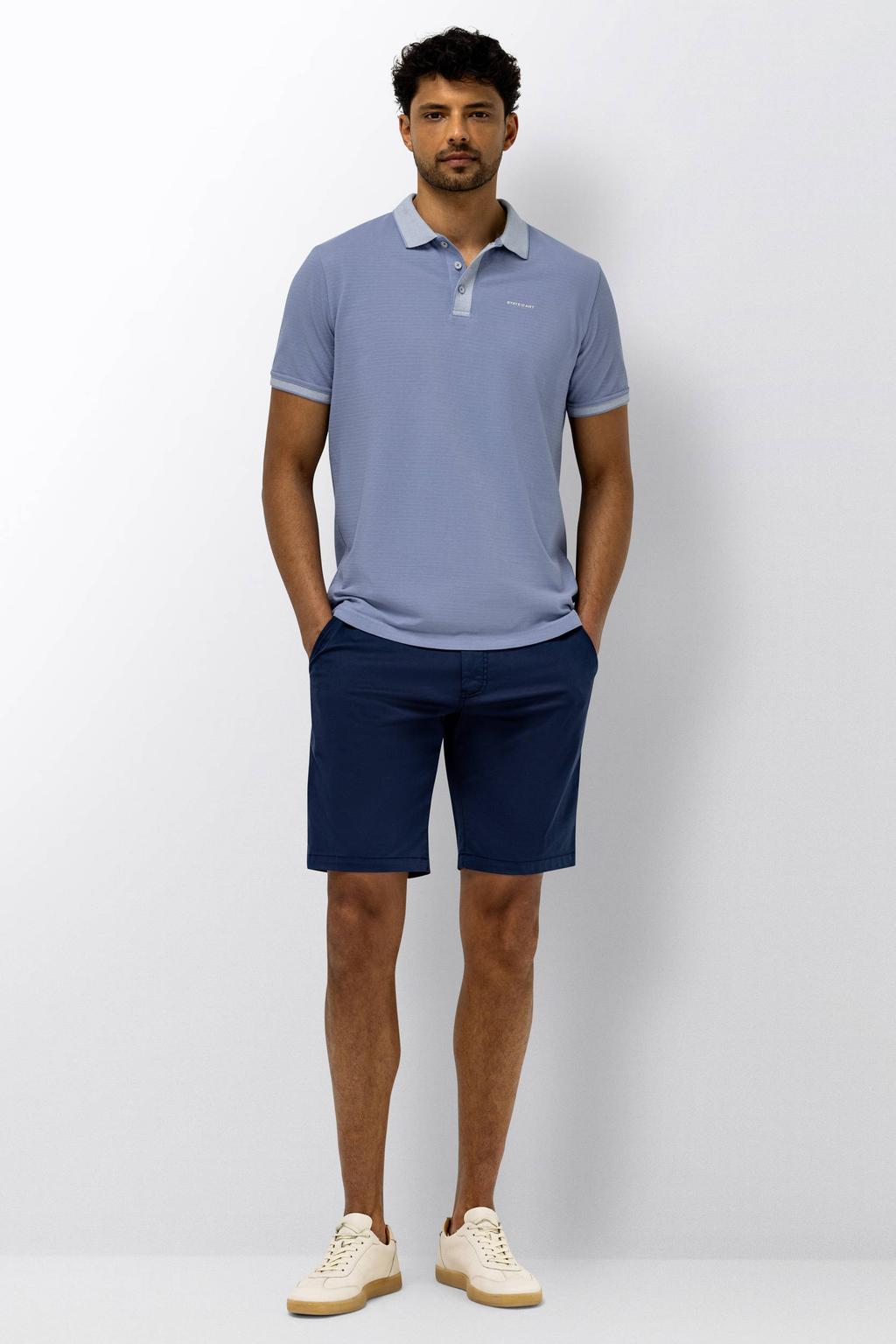 Blauwe heren State of Art regular polo van katoen met effen, korte mouwen, knoopsluiting en pique