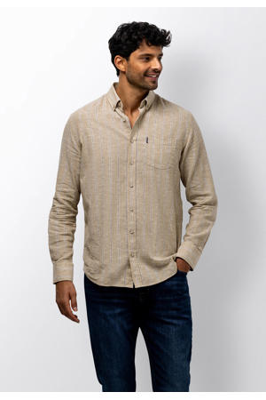 regular gestreepte casual overhemd met linnen beige