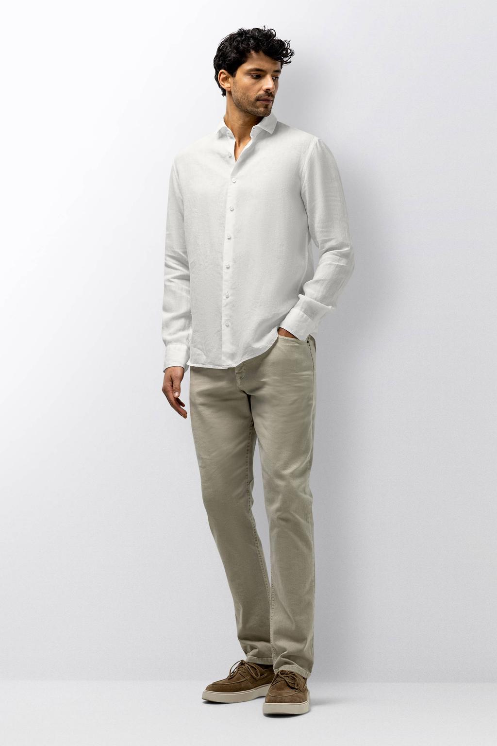 Witte heren State of Art regular casual overhemd van linnen met effen, lange mouwen, klassieke kraag en knoopsluiting