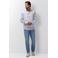 State of Art regular geruit casual overhemd met linnen lichtblauw