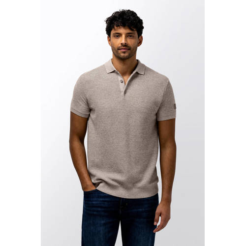 State of Art regular polo taupe fijn gebreid afbeelding