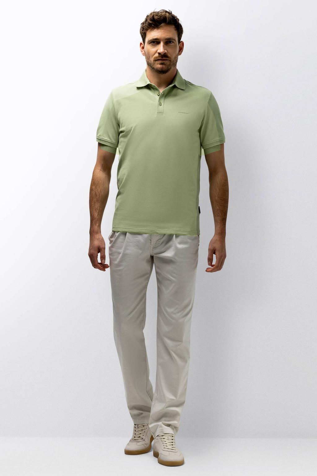 Groene heren State of Art regular polo van katoen met effen, korte mouwen, knoopsluiting en pique