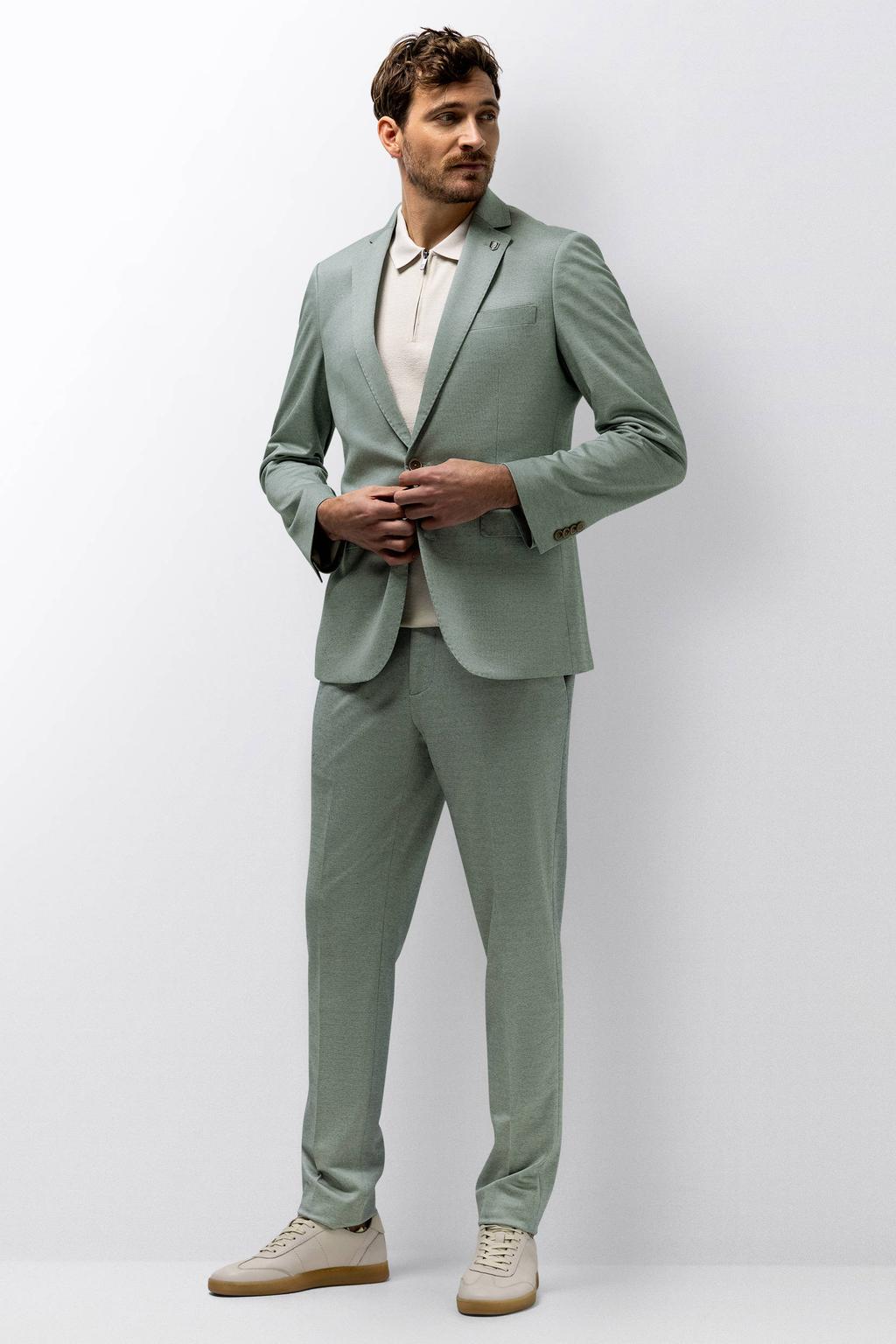 Groene heren State of Art colbert van polyester met melée print, reverskraag en knoopsluiting