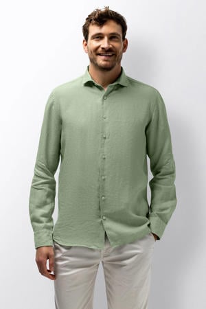 regular casual overhemd met linnen groen