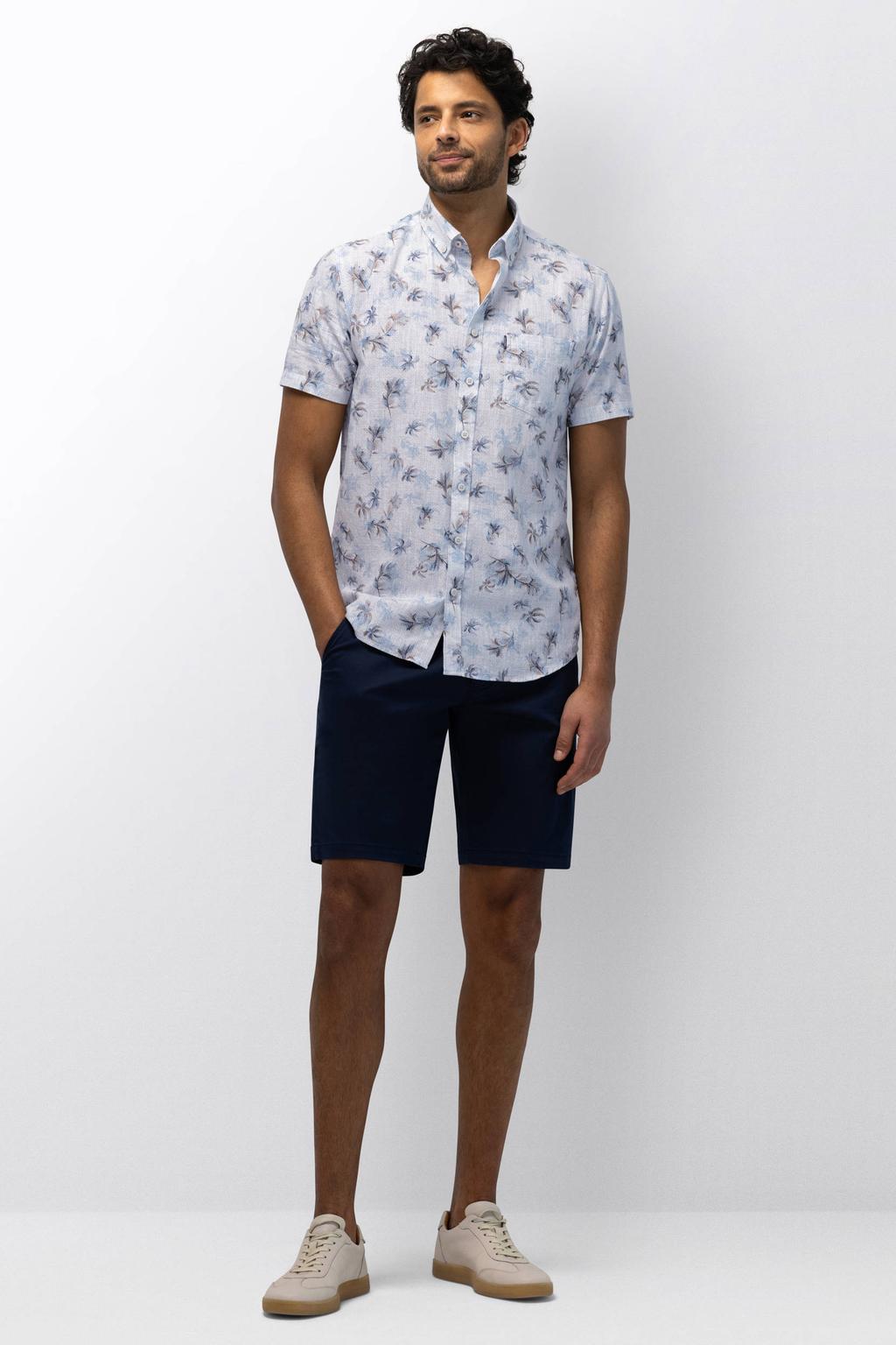 Lichtblauw en light blue heren State of Art regular casual overhemd van katoen met korte mouwen, button down sluiting en knoopsluiting