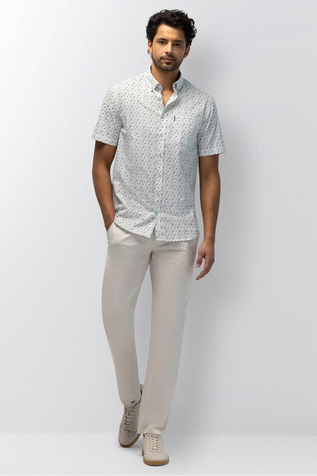 Witte heren State of Art regular casual overhemd van katoen met korte mouwen, button down sluiting en knoopsluiting