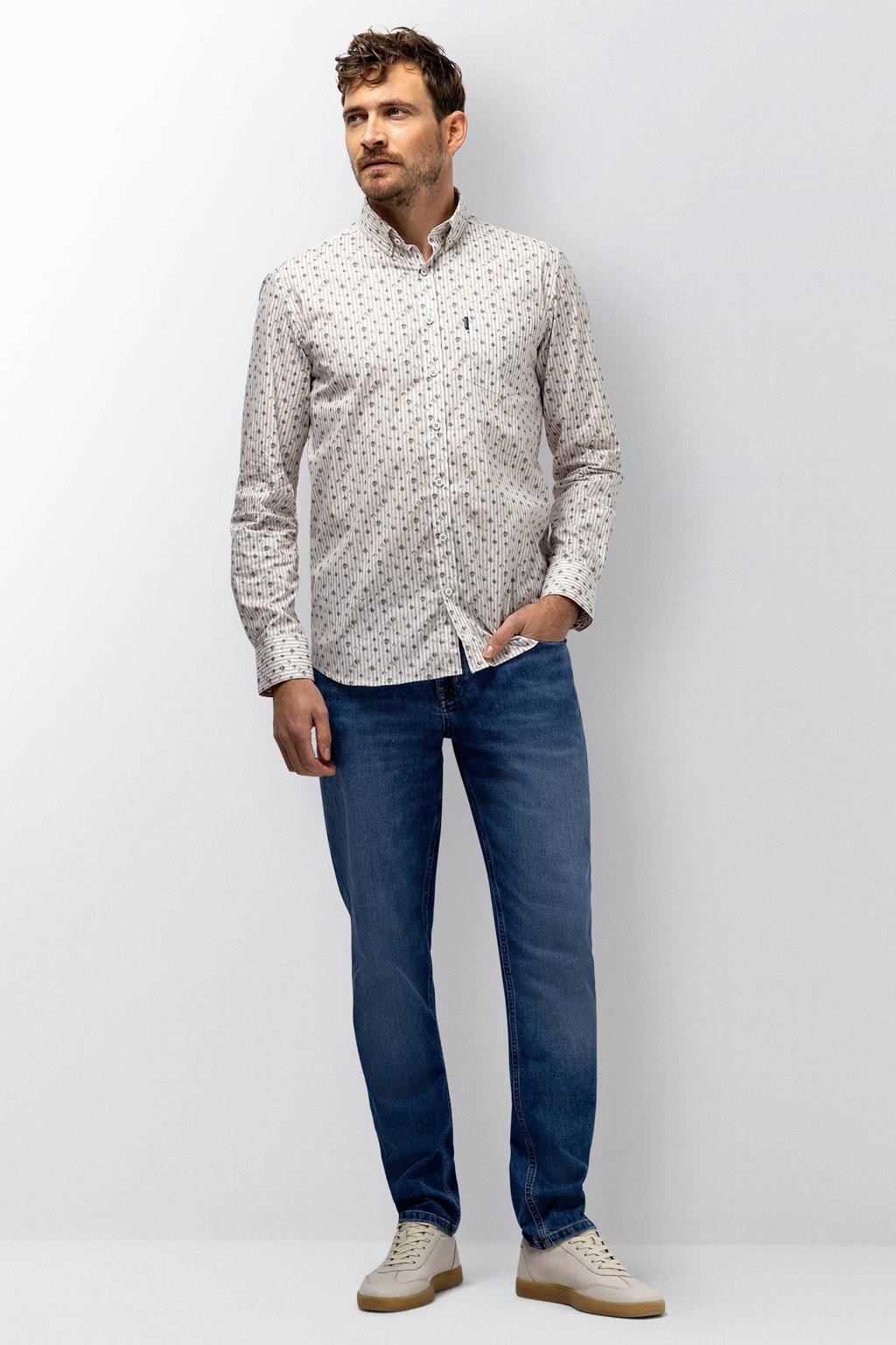 Beige heren State of Art regular casual overhemd van katoen met lange mouwen, button down sluiting en knoopsluiting