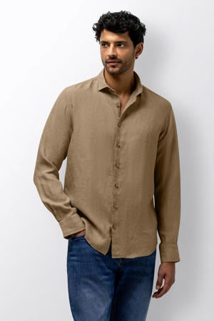 regular casual overhemd met linnen beige