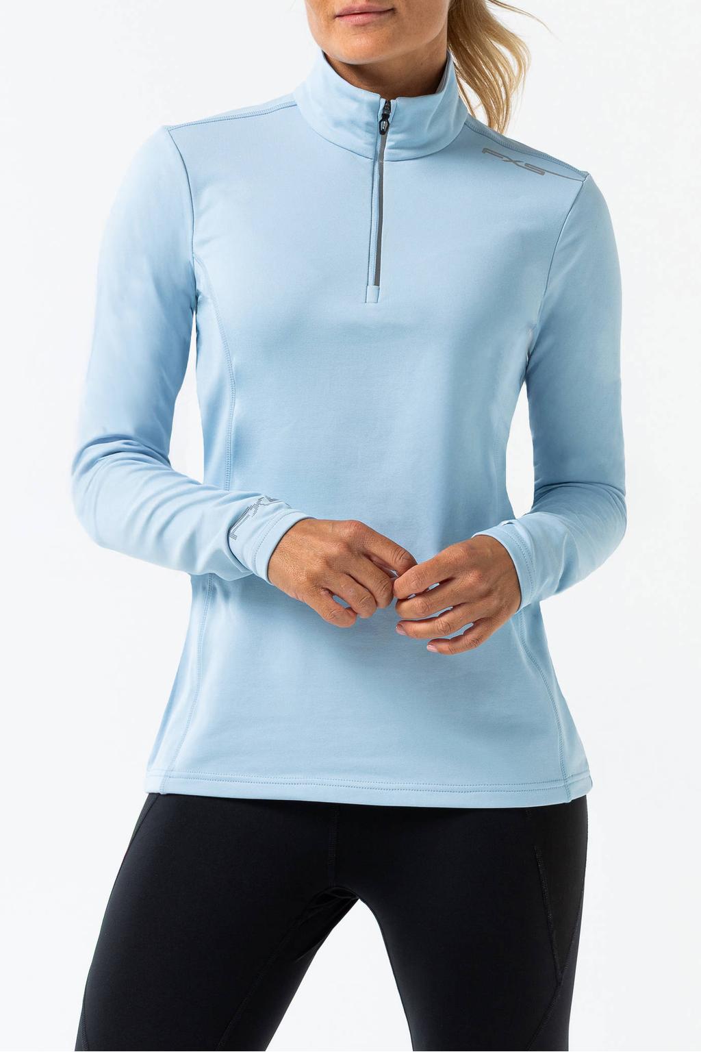 Lichtblauwe dames Falcon hardloopshirt Cheetah van polyester met effen, lange mouwen en opstaande kraag