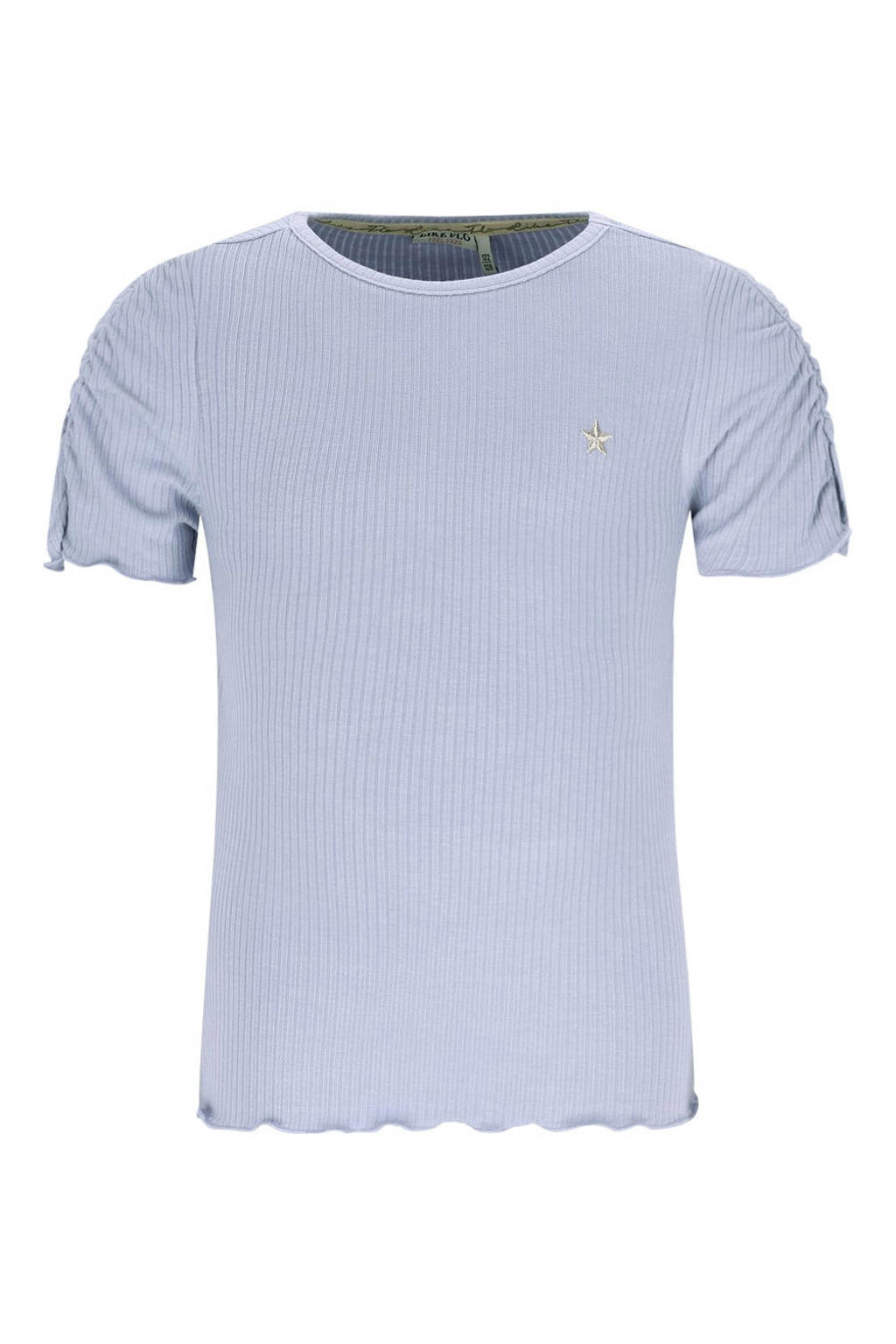 Lichtblauwe meisjes Like Flo T-shirt rib gebreid van viscose met effen, korte mouwen en ronde hals
