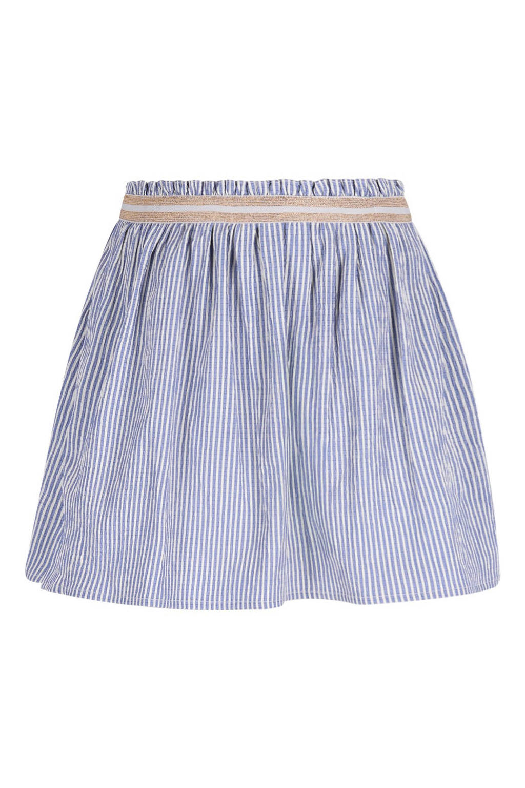 Lichtblauw, wit en gouden meisjes Like Flo gestreepte korte rok gemaakt van polyester en met elastische tailleband