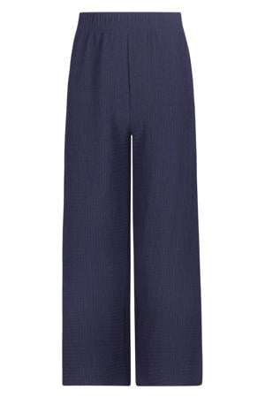 wide leg regular waist casual broek donkerblauw met textuur