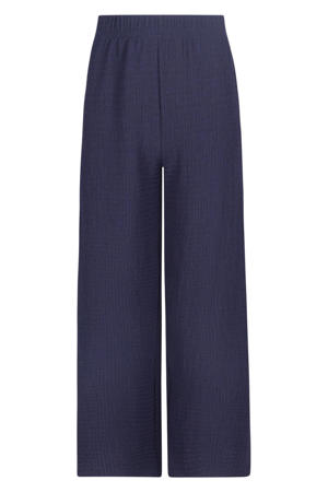 wide leg regular waist casual broek donkerblauw met textuur