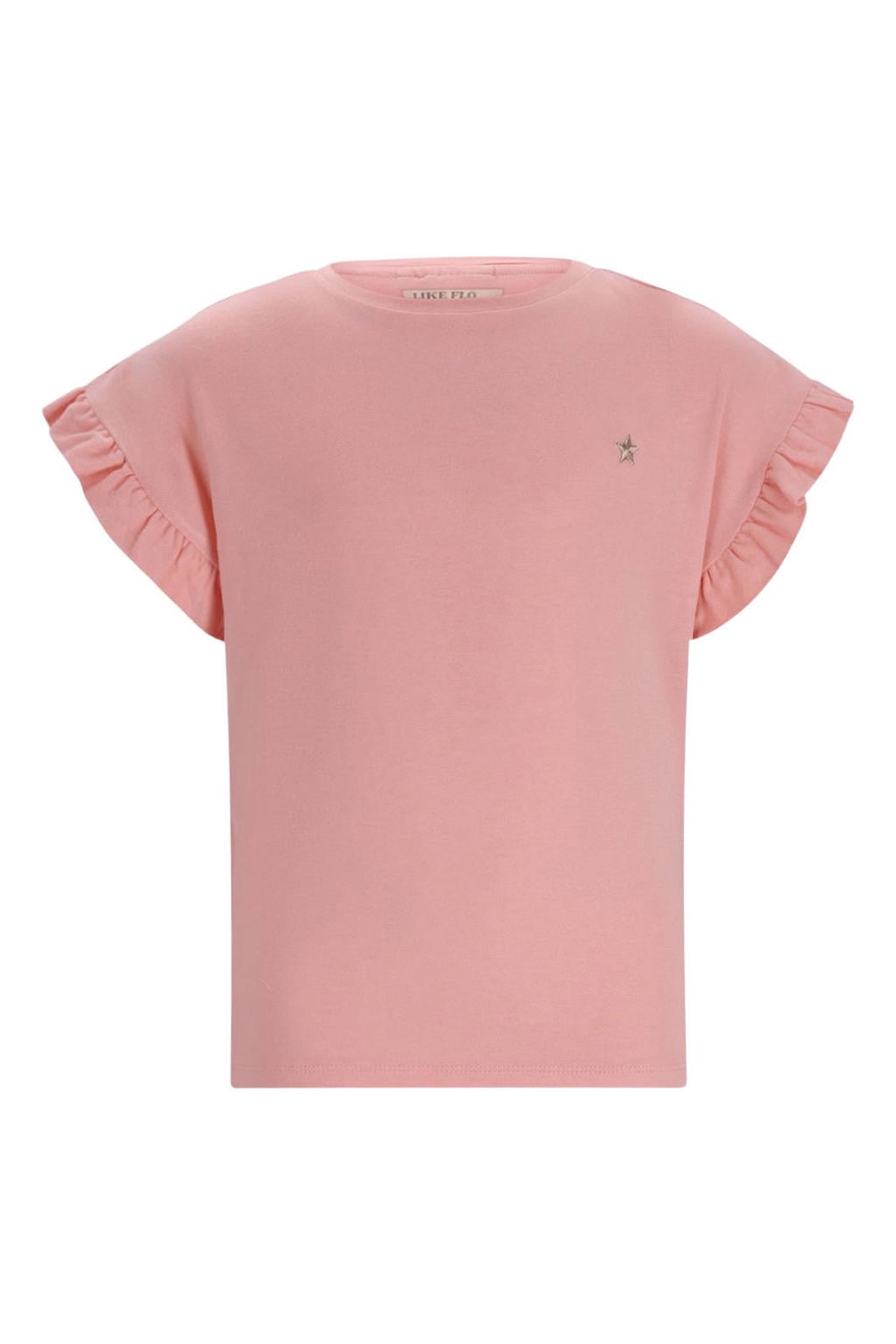 Lichtroze meisjes Like Flo T-shirt van viscose met effen, korte mouwen, ronde hals en ruches