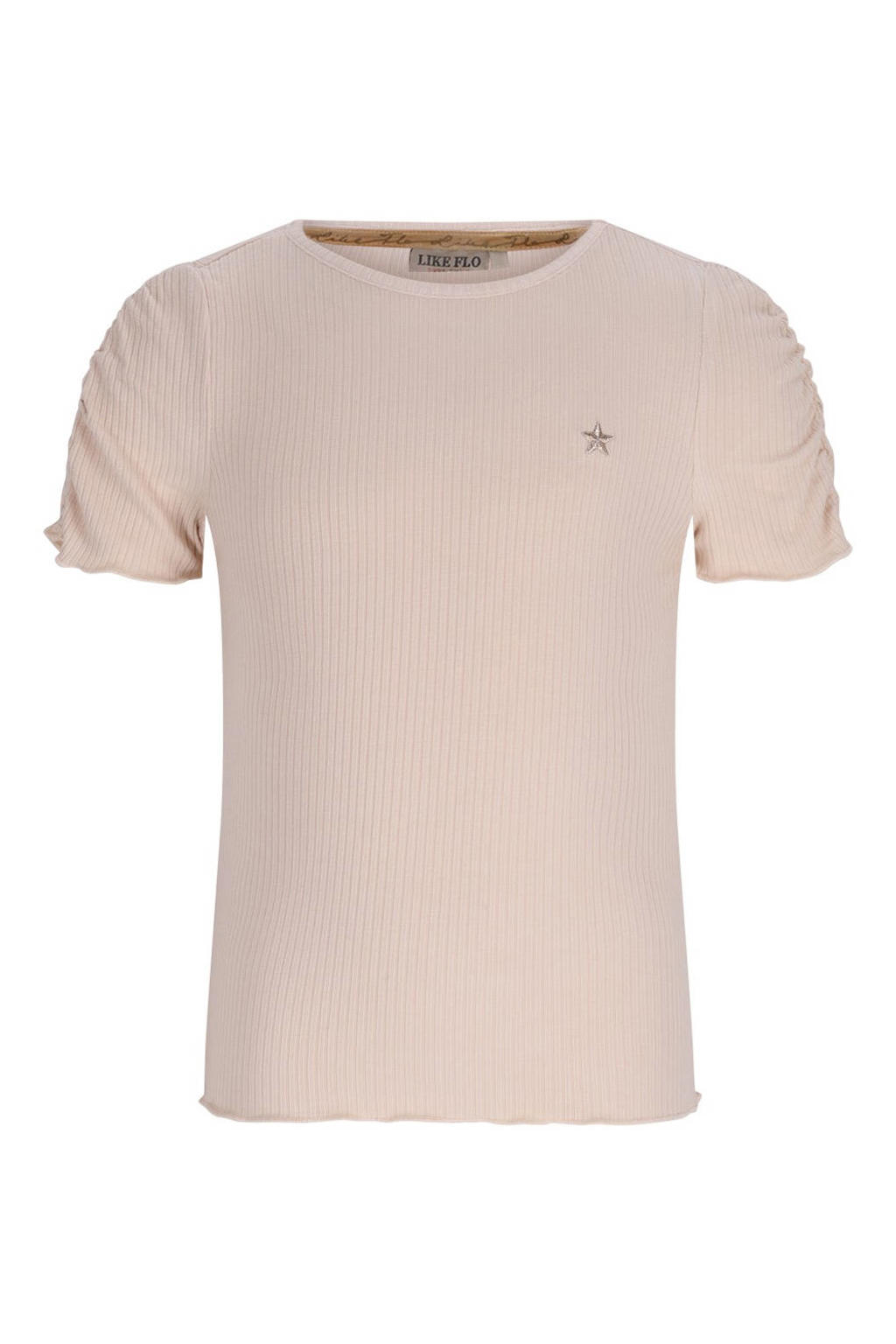 Ecru meisjes Like Flo T-shirt rib gebreid van viscose met effen, korte mouwen en ronde hals