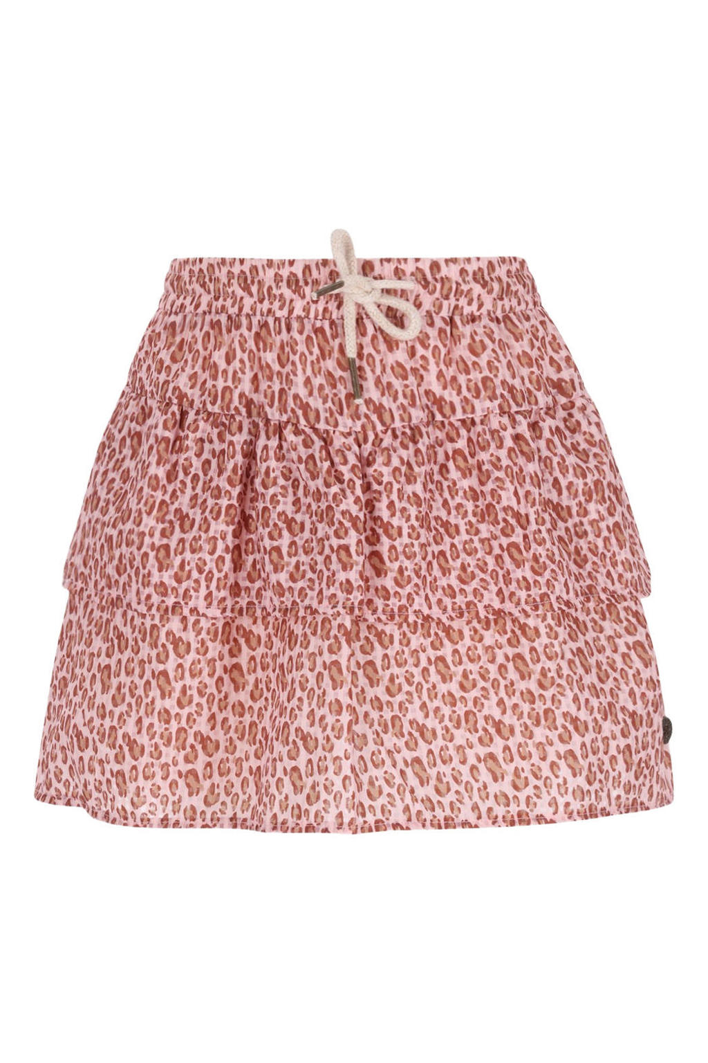 Roze meisjes Like Flo strokenrok met panterprint voorzien van elastische tailleband met koord