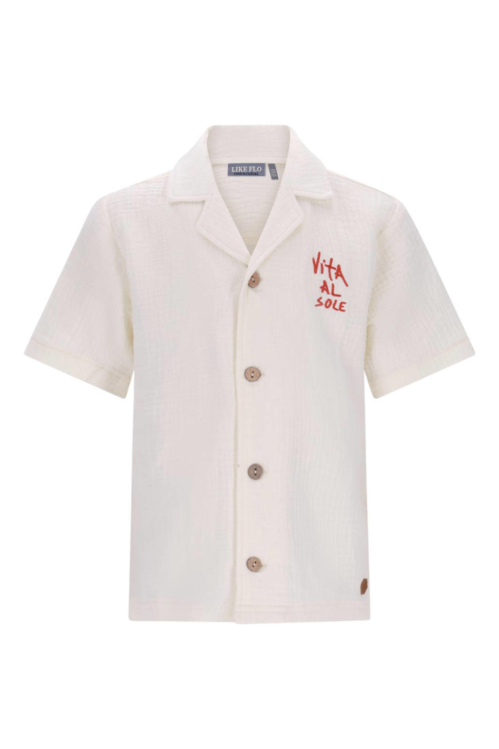 Witte jongens Like Flo Boys overhemd van katoen met printopdruk, korte mouwen, knoopsluiting en borduursels