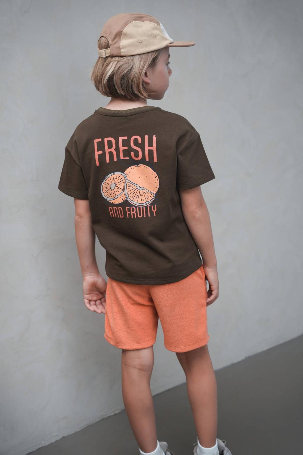 Donkergroene jongens Like Flo Boys T-shirt van katoen met backprint, korte mouwen en ronde hals