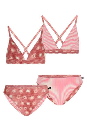 reversible triangel bikini roodbruin/creme/roze