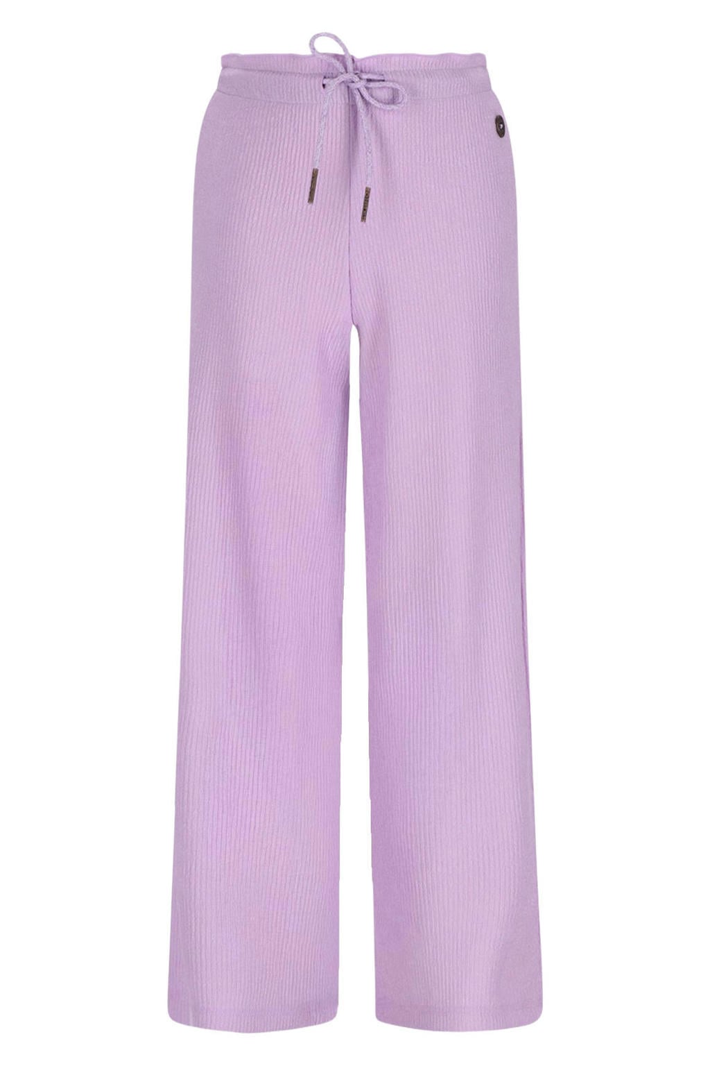 Lilakleurige meisjes Like Flo straight casual broek van polyester met regular waist, elastische tailleband met koord en effen