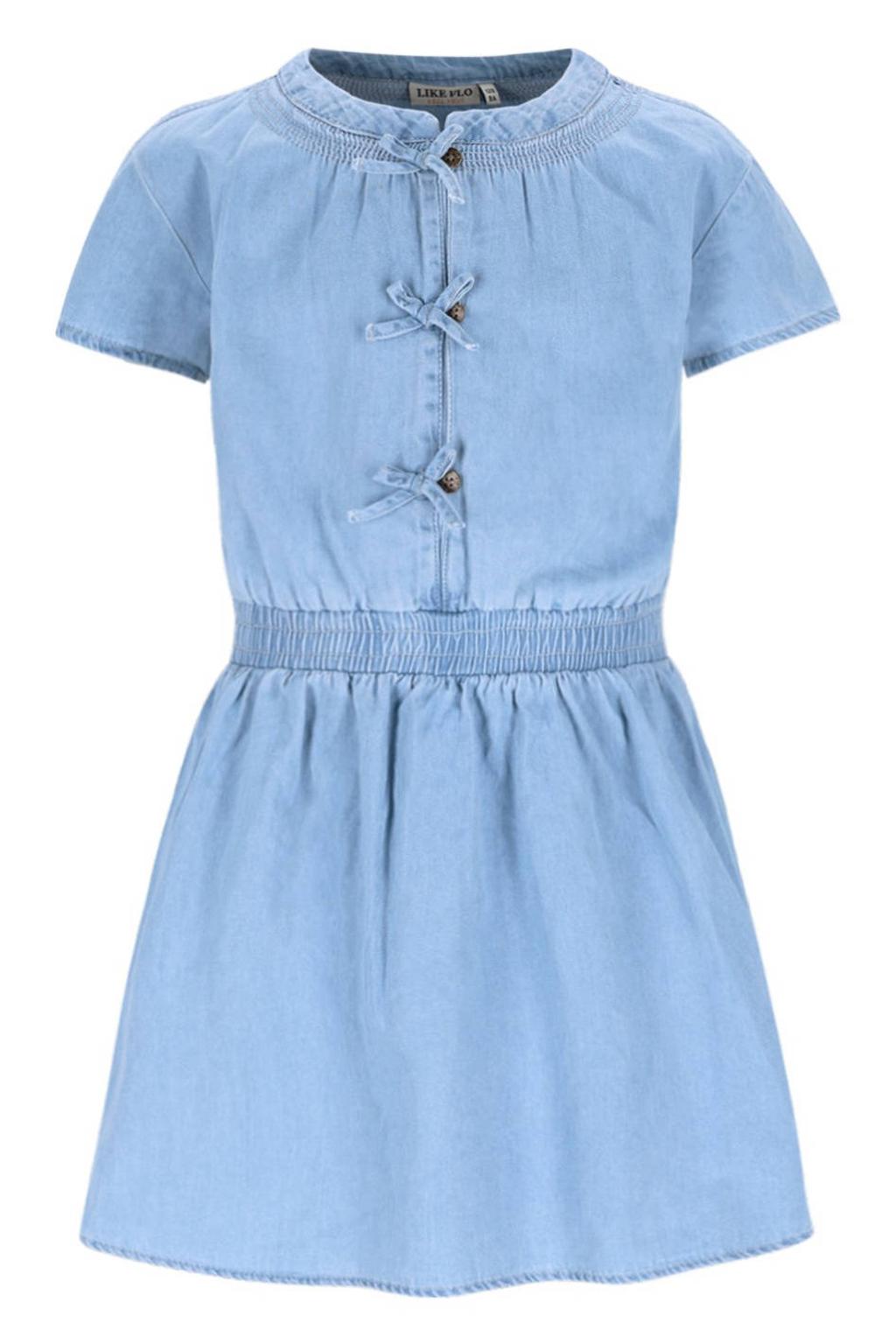 Light blue denim meisjes Like Flo spijkerjurk van katoen met effen, korte mouwen en ronde hals