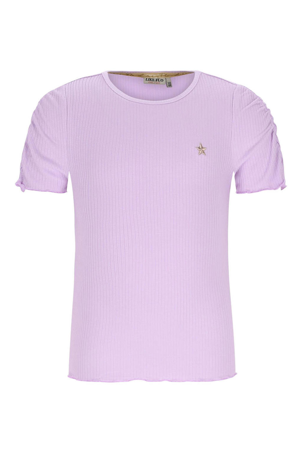 Lilakleurige meisjes Like Flo T-shirt rib gebreid van viscose met effen, korte mouwen en ronde hals