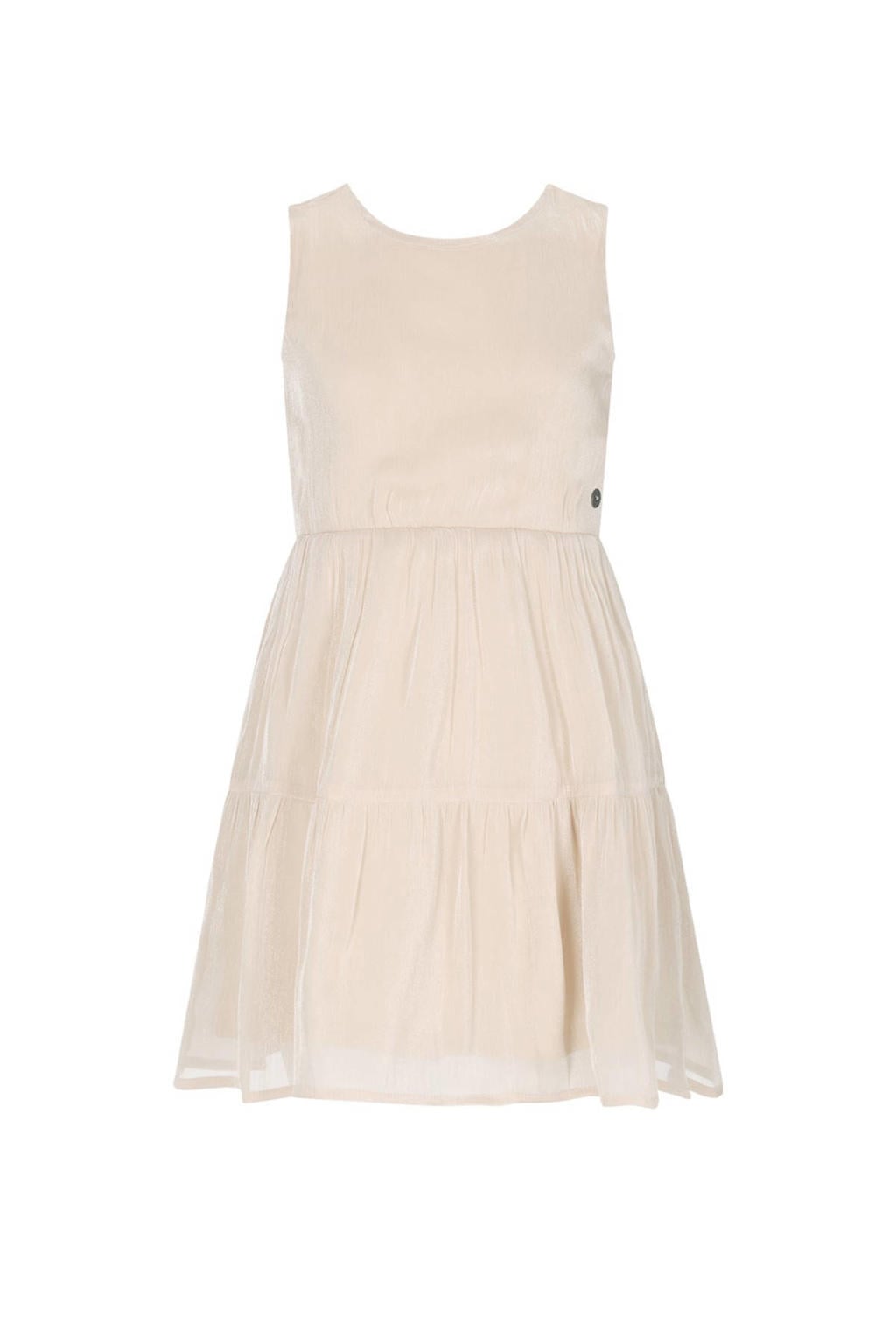 Champagne meisjes Like Flo zomerjurk van polyester met effen, ronde hals, knoopsluiting en open rug