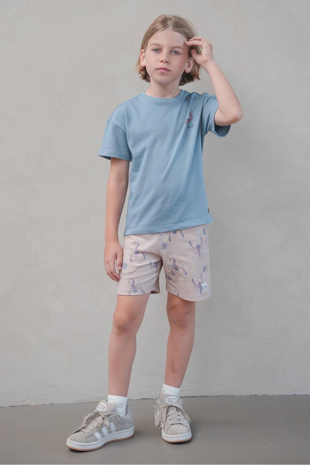 Creme, oranje en blauwe jongens Like Flo Boys regular waist casual short crème van katoen met elastische tailleband met koord