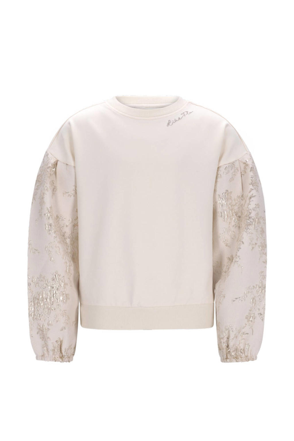 Wit en gouden meisjes Like Flo gebloemde sweater van stretchkatoen met lange mouwen, ronde hals en jacquard