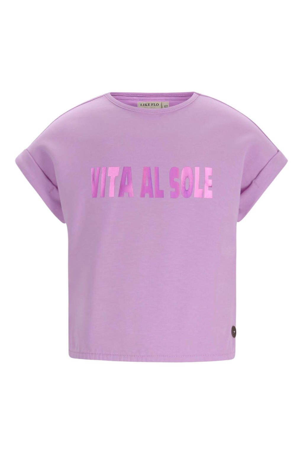 Lilakleurige meisjes Like Flo T-shirt van stretchkatoen met effen, korte mouwen, ronde hals en borduursels