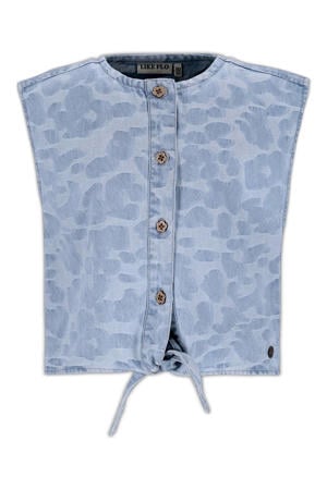 gilet met panterprint light blue denim