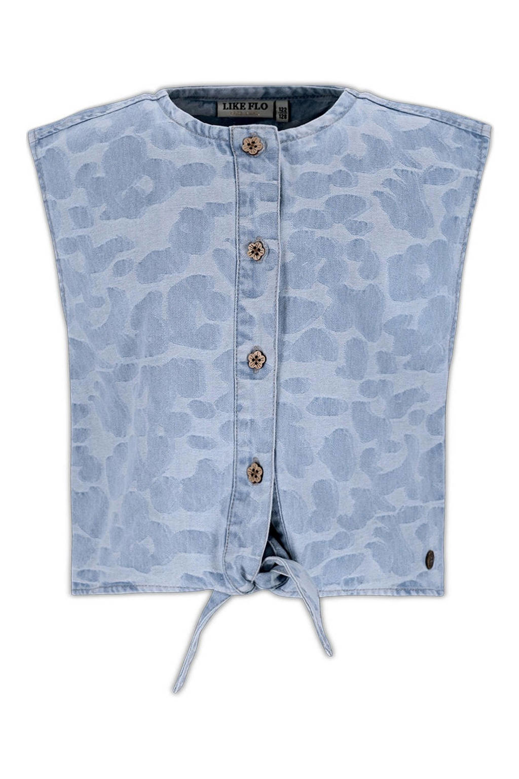 Light blue denim meisjes Like Flo gilet van katoen met dierenprint, button down sluiting, knoopsluiting en knoopdetail
