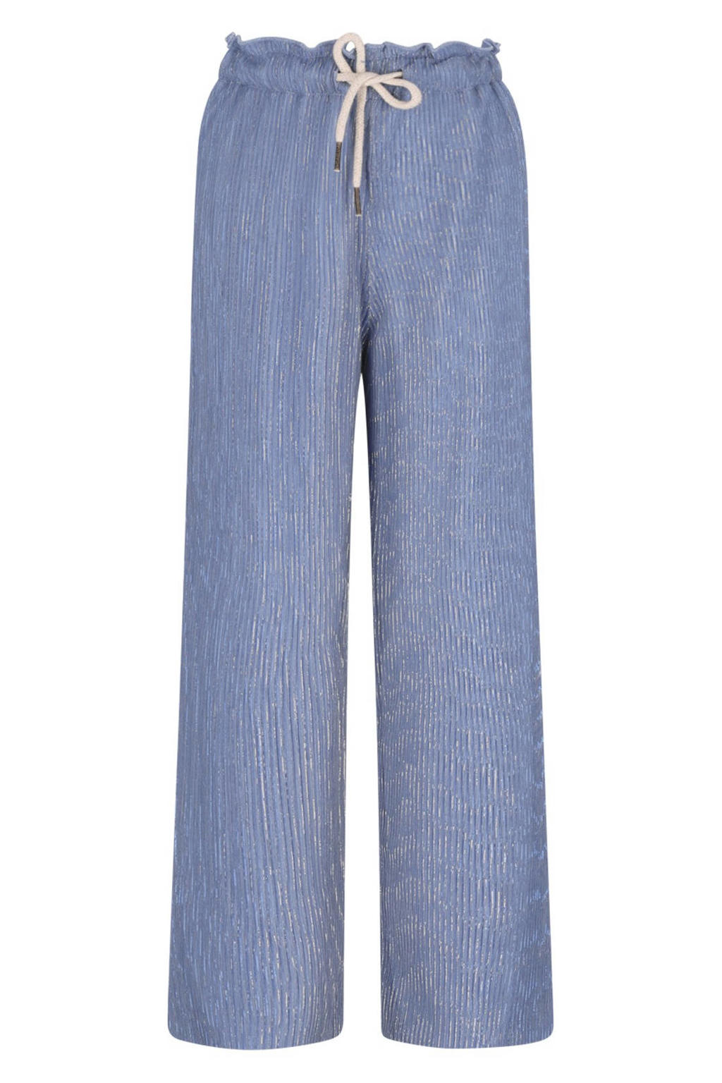 Lichtblauwe meisjes Like Flo straight casual broek van polyester met regular waist, elastische tailleband met koord en effen